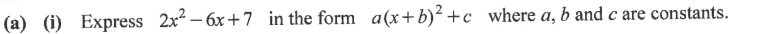 Complete the square step-by-step for O Level A Maths question