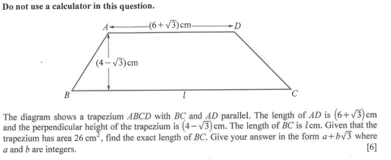 trapezium surds question O Level 2025 Paper 2 explained