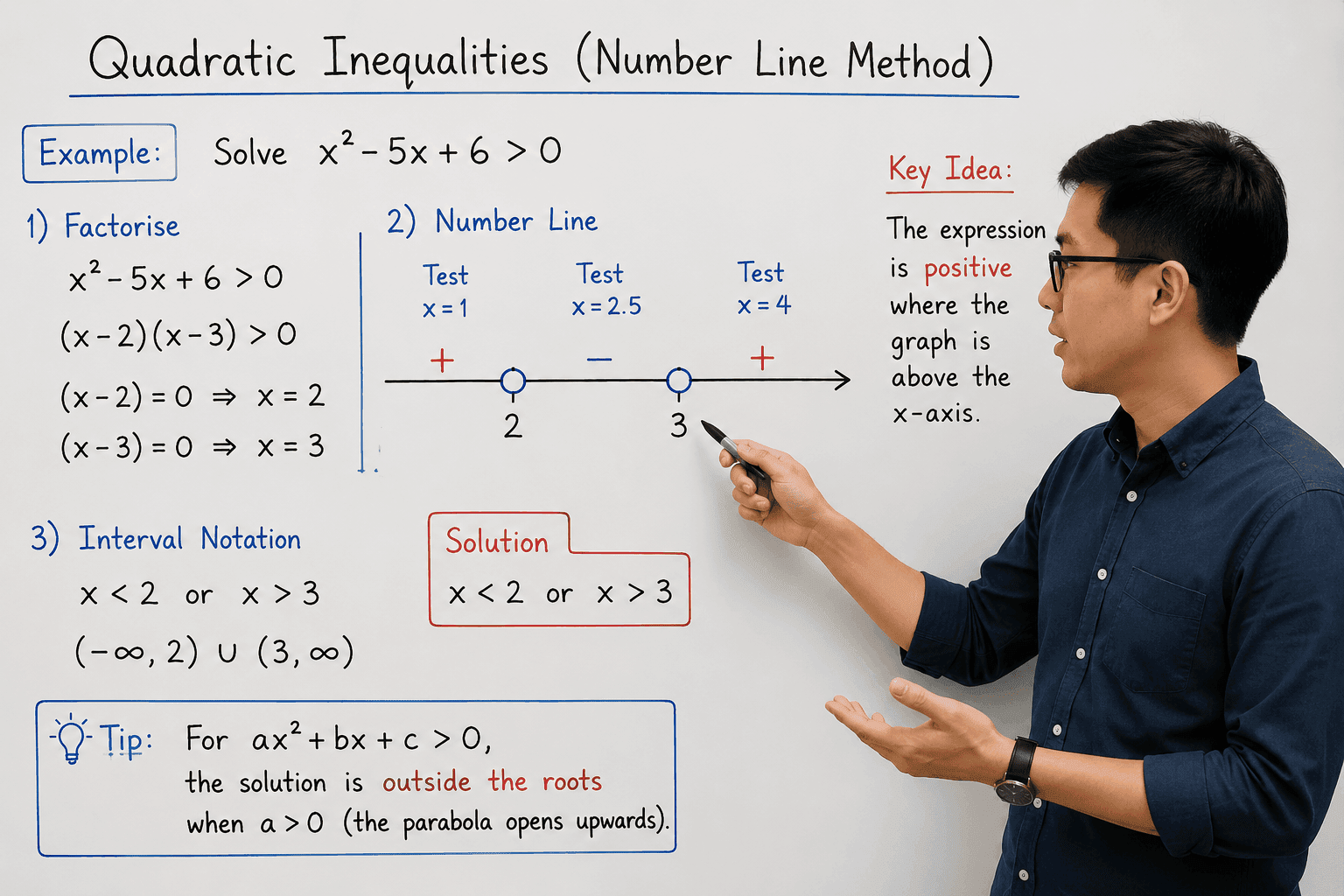 quadratic inequalities O Level A Maths explanation using the number line method